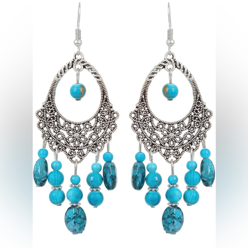 Trendy Jewels Turquoise and Silver Dangle Earrings